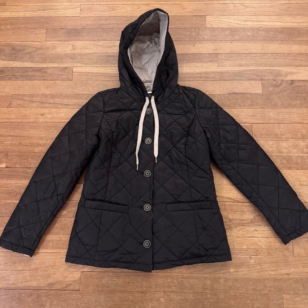 Dennis by Dennis Basso lightweight button front hooded puffer jacket size XS
b2